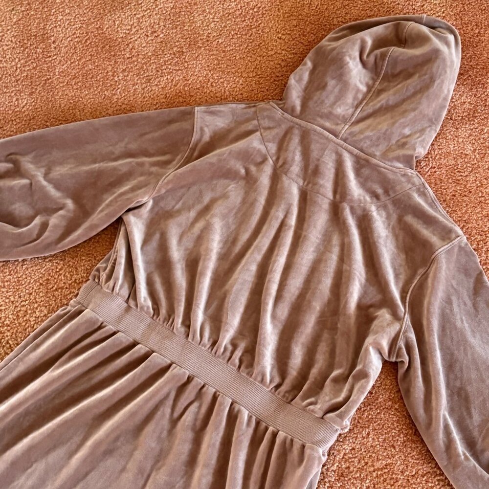 Like New Calvin Klein Velour Hooded Sweatshirt Mini Dress Brown L - Picture 5 of 12